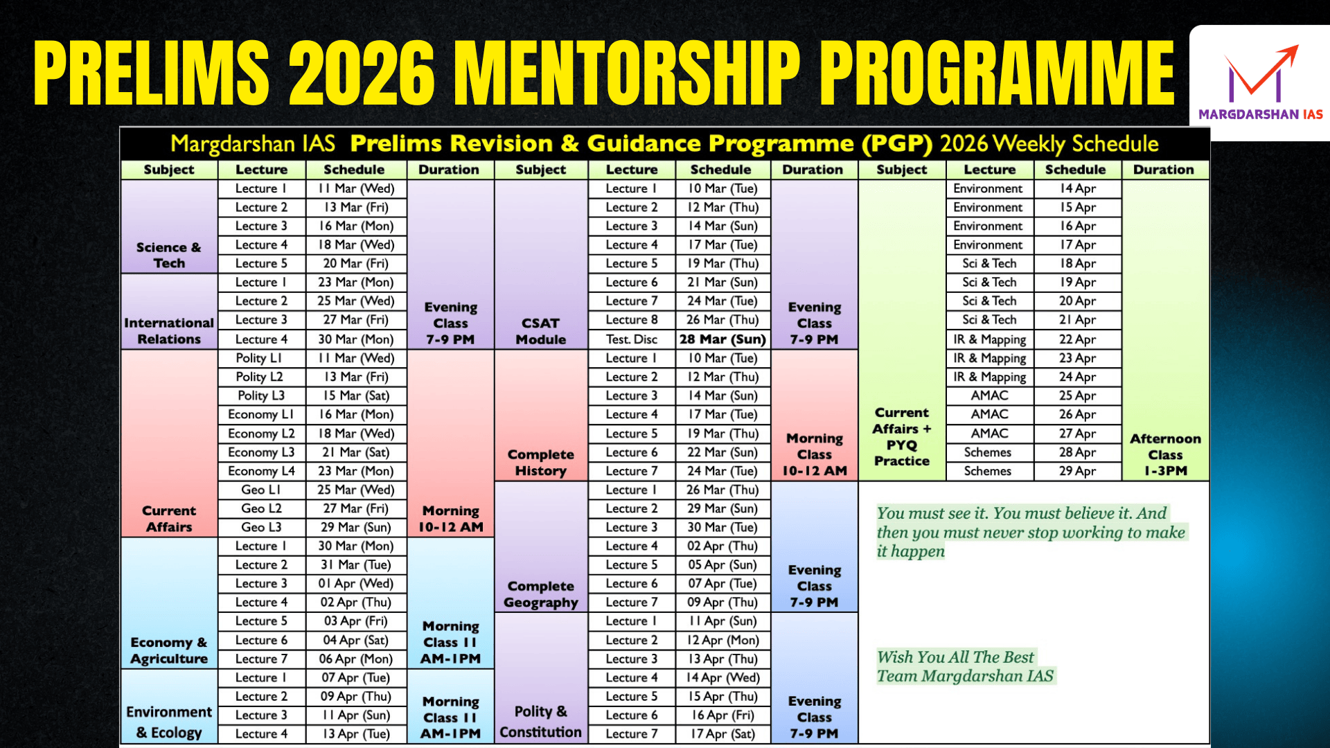 Prelims 2026 Mentorship Schedule